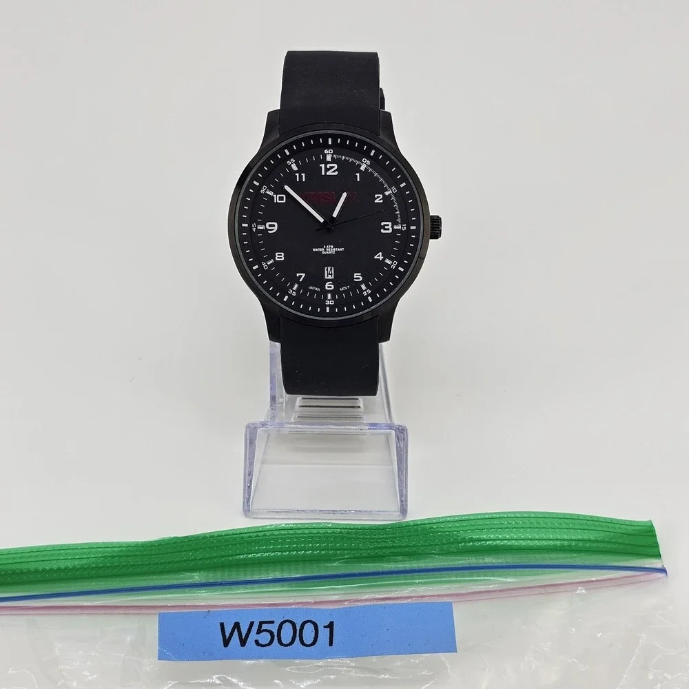 Men's Analog Watch 45MM Black Dial Black Plastic Bands New Battery
